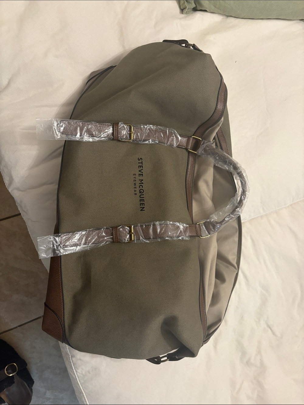 Olive Green & Brown Travel Duffle Bag